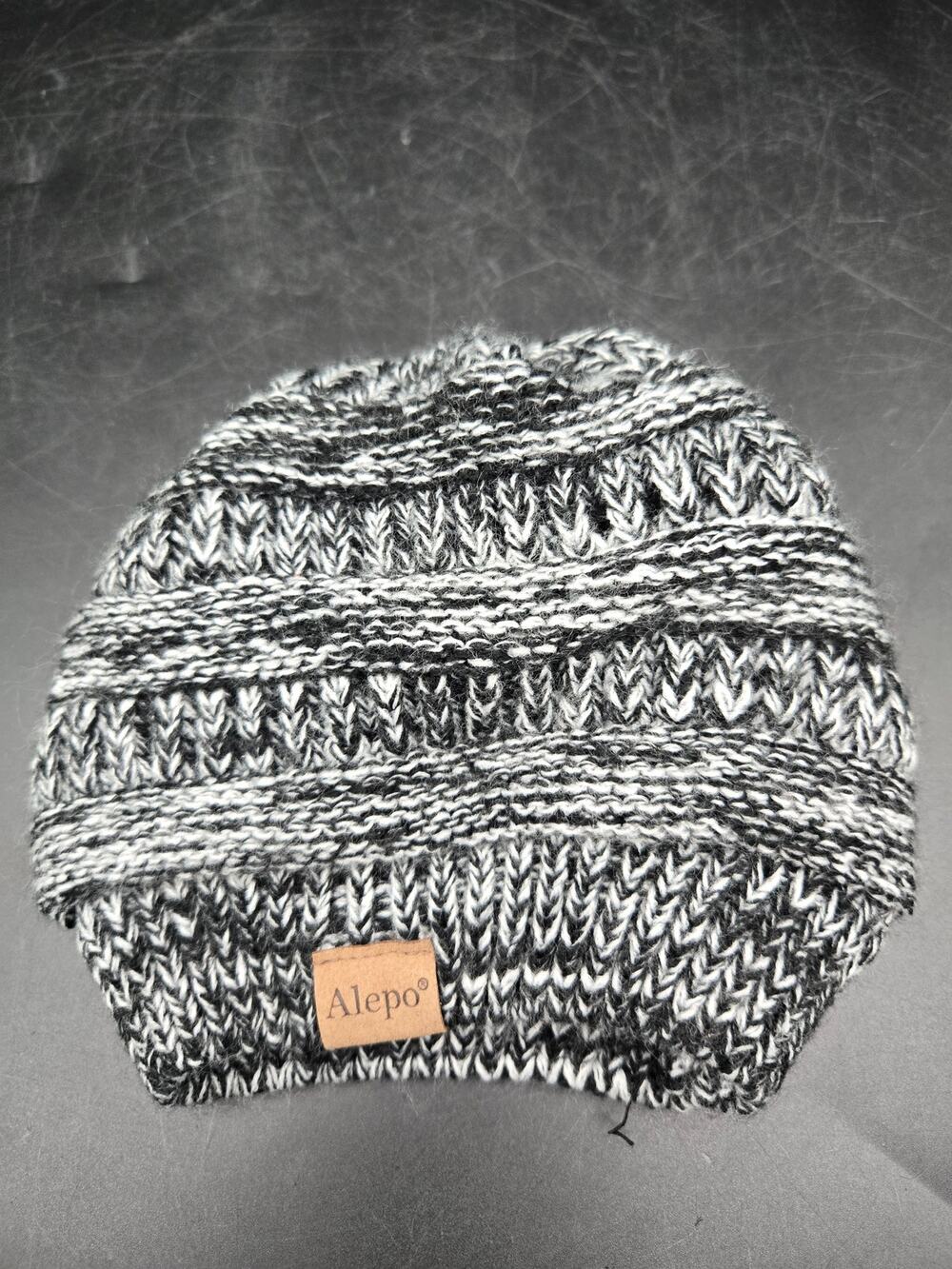 Alepo Black White Marled Knit Beanie Hat Fleece Lined Winter Cap One Size